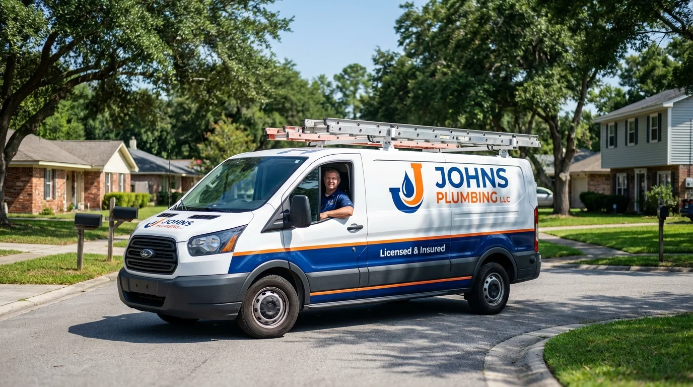 Johns Plumbing LLC service van in Eastport, ME