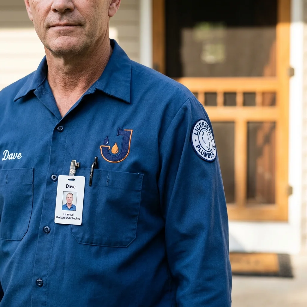 Licensed plumber showing ID badge in Eastport, ME