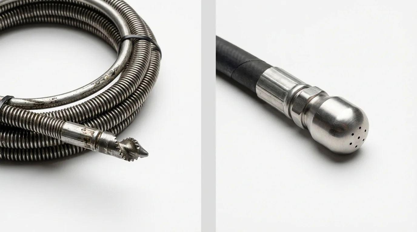 Drain snake cable and hydro jetting nozzle used for drain cleaning in Eastport, ME
