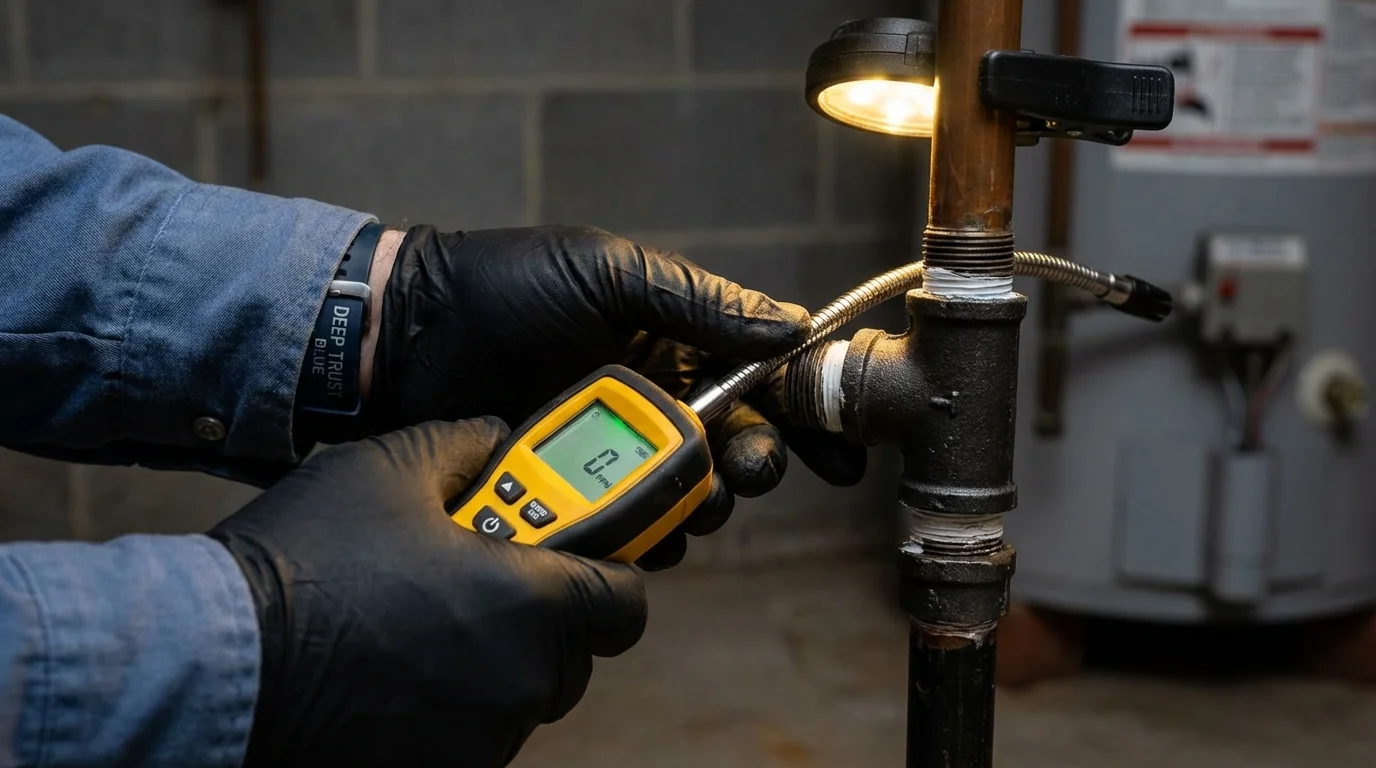 Gas leak detection with electronic sniffer by Johns Plumbing LLC in Eastport