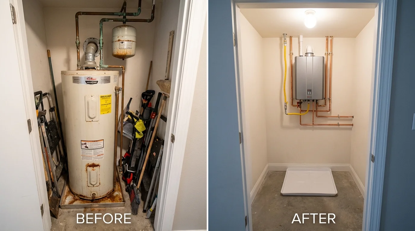 Tank water heater versus wall-mounted tankless unit comparison for Eastport, ME homeowners